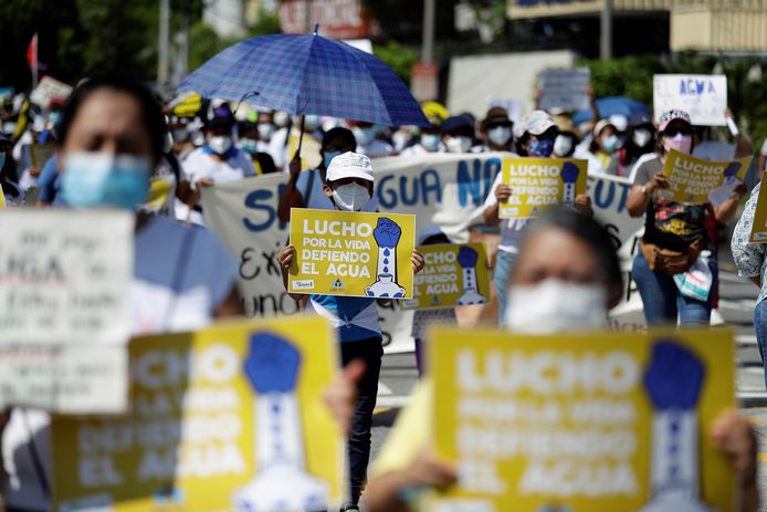People at a protest march against Salvadoran President Nayib Bukele in San Salvador, El Salvador.