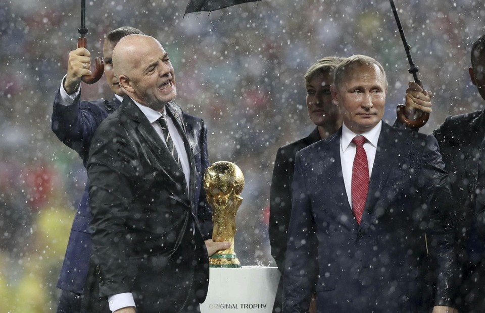 FIFA President Gianni Infantino with Russian President Vladimir Putin at the 2018 World Cup Final in Russia. 