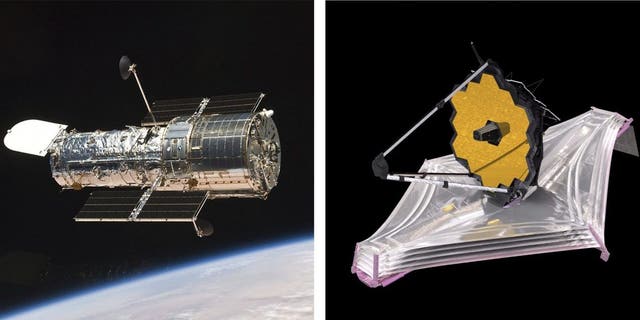 This series of images made available by NASA shows the orbiting Hubble Space Telescope