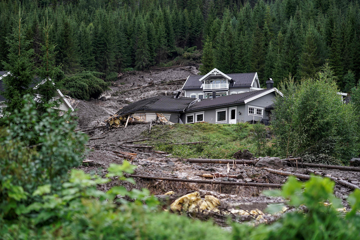 A landslide caused severe damage to a house in Valdres, Norway.  AFP photo