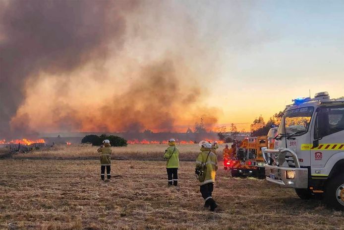 Firefighters work near the Western Australian town of Whannaroo, north of Perth.