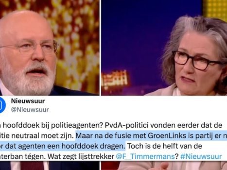 video.  Frans Timmermans really wants to wear the hijab in the police, but faces opposition on live TV