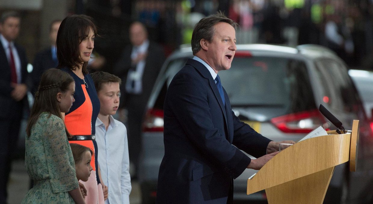 Cameron and his family in his final speech Image epa