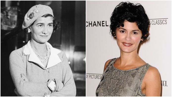 Left: The real Coco Chanel in 1931 during a visit to New York.  Right: French actress Audrey Tautou at a film premiere 
