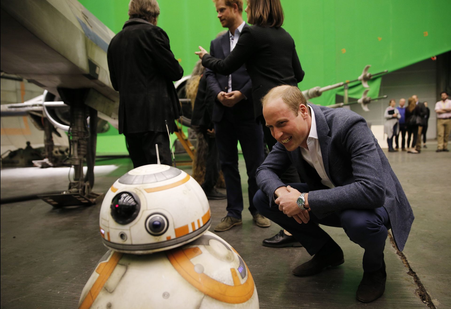 Prince William smiling at BB-8