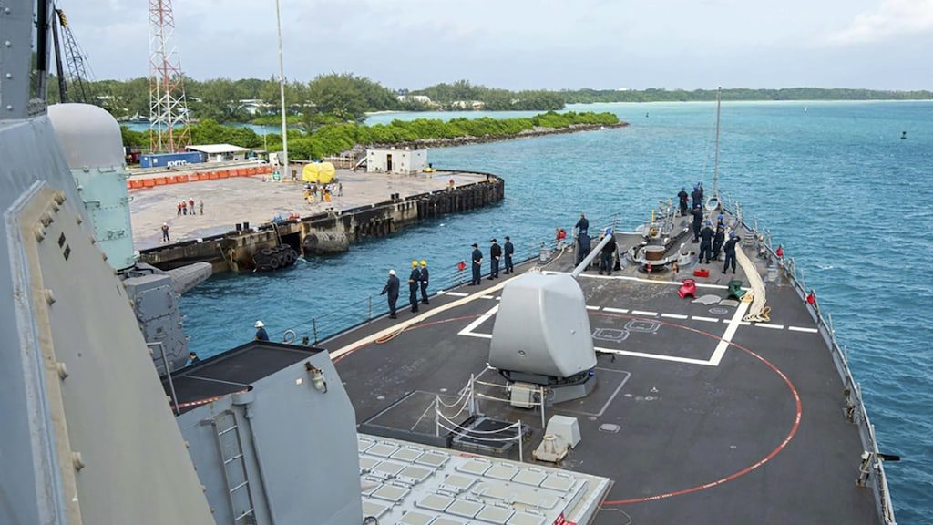 During a routine visit by US Navy sailors to Port Diego Garcia.